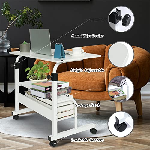 Small Desks Portable Laptop Computer Desk for Small Spaces Adjustable Desk Standing Desk for Bedrooms Couch Desk for Home Office Table Mobile Rolling Desk on Wheels 31.5" White Desk with Storage