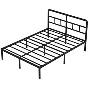 DiaOutro 14 Inch Full Size Bed Frame with Headboard No Box Spring Needed, Heavy Duty Metal Queen Size Platform with Steel Slat, Mattress Foundation, Easy Assembly, Noise Free, Black