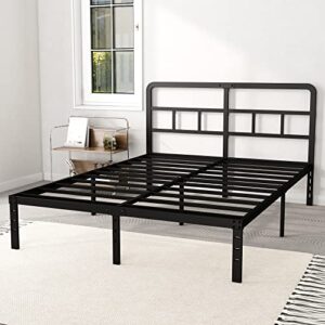 diaoutro 14 inch full size bed frame with headboard no box spring needed, heavy duty metal queen size platform with steel slat, mattress foundation, easy assembly, noise free, black