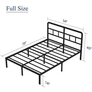 DiaOutro 14 Inch Full Size Bed Frame with Headboard No Box Spring Needed, Heavy Duty Metal Queen Size Platform with Steel Slat, Mattress Foundation, Easy Assembly, Noise Free, Black