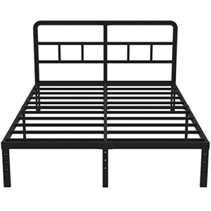 DiaOutro 14 Inch Full Size Bed Frame with Headboard No Box Spring Needed, Heavy Duty Metal Queen Size Platform with Steel Slat, Mattress Foundation, Easy Assembly, Noise Free, Black