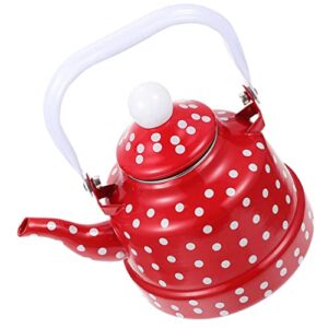 callaron grandma gifts porcelain enameled teakettle vintage enamel tea kettle teapot 2.5l polka dot coffee kettle water boiling kettle with cool touch handle for stovetop red tea infuser