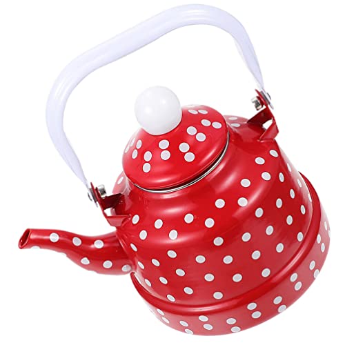 CALLARON Grandma Gifts Porcelain Enameled Teakettle Vintage Enamel Tea Kettle Teapot 2.5L Polka Dot Coffee Kettle Water Boiling Kettle with Cool Touch Handle for Stovetop Red Tea Infuser