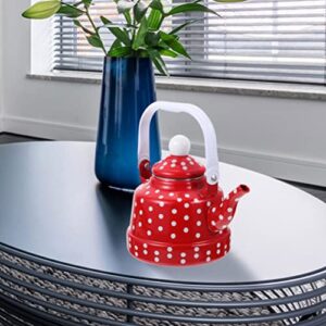 CALLARON Grandma Gifts Porcelain Enameled Teakettle Vintage Enamel Tea Kettle Teapot 2.5L Polka Dot Coffee Kettle Water Boiling Kettle with Cool Touch Handle for Stovetop Red Tea Infuser