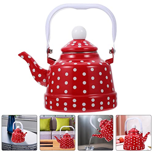 CALLARON Grandma Gifts Porcelain Enameled Teakettle Vintage Enamel Tea Kettle Teapot 2.5L Polka Dot Coffee Kettle Water Boiling Kettle with Cool Touch Handle for Stovetop Red Tea Infuser