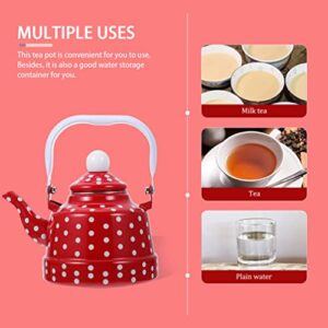 CALLARON Grandma Gifts Porcelain Enameled Teakettle Vintage Enamel Tea Kettle Teapot 2.5L Polka Dot Coffee Kettle Water Boiling Kettle with Cool Touch Handle for Stovetop Red Tea Infuser