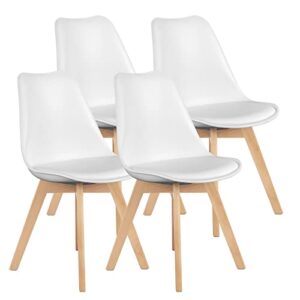 olixis dining chairs set of 4 mid-century modern dinning chairs, living room bedroom outdoor lounge chair pu leather cushion and wood legs, white