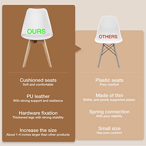 OLIXIS Dining Chairs Set of 4 Mid-Century Modern Dinning Chairs, Living Room Bedroom Outdoor Lounge Chair PU Leather Cushion and Wood Legs, White