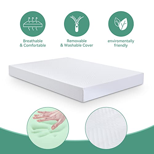 Opoiar RV Mattress 8" Short Queen,Green Tea Medium Firm Memory Foam Mattress in a Box,Pressure Relief,Campers/Trailers/Trucks Mattress in a Box,CertiPUR-US Certified,Made in USA