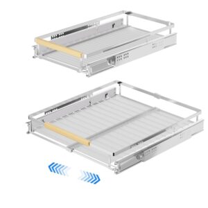 miyuptc expandable slide out cabinet drawer, pull out wire basket cabinet organizer – heavy duty anti rust slide pull out drawers for kitchen cabinets, 12''-18.2''w x 16.9''d, 2 pack