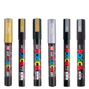 Posco Marker Sanetomo Posca Marker Acrylic Paint Pens Gold & Silver 2 Color Set Of 6 Pens PC-1M/PC-3M/PC-5M (Tip width 0.7mm/0.9～1.3mm/1.8〜2.5mm)