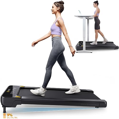 UREVO Incline Under Desk Treadmill, Walking Pad with 5%, 7%, Max 9% Auto Incline, 2.5HP Inclined Walking Treadmill with Remote Control and LED Display for Home and Office