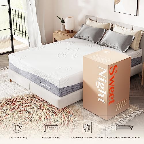 Sweetnight King Mattress, 12 Inch Gel Bamboo Charcoal Memory Foam Mattress for Cooling Sleep & Pressure Relief, Plush Foam Mattress with Motion Isolation, Mattress in a Box, Luna,Gray/White