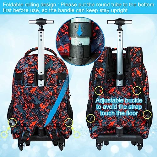 ZLYERT 3PCS Rolling Backpack for Boys, Travel Wheeled Backpacks for Adults, Teens College Roller Bookbag with Wheels for Men - Red