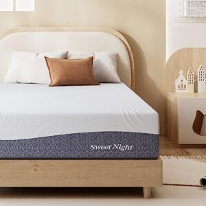 sweetnight twin size mattress, 10 inch bamboo charcoal cooling gel memory foam mattress for moisture wicking, plush foam mattress for comfy sleep, mattress in a box, luna, gray+white
