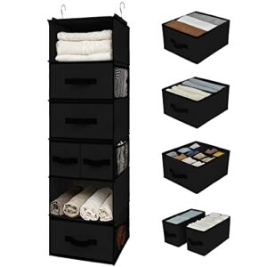 granny says hanging closet organizer 6 shelves, closet organization and storage with 5 different drawers, 6 side pockets wardrobe clothes organizer for closet, black, 1-pack
