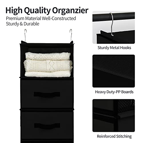 GRANNY SAYS Hanging Closet Organizer 6 Shelves, Closet Organization and Storage with 5 Different Drawers, 6 Side Pockets Wardrobe Clothes Organizer for Closet, Black, 1-Pack