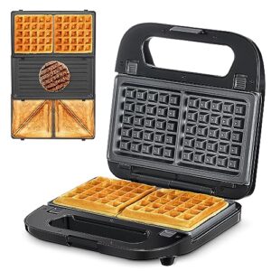 reemix 3-in-1 waffle, grill & sandwich maker, panini press grill and waffle iron set with removable non-stick plates, perfect for cooking grilled cheese, tuna melts, burgers, steaks and snacks, black (3 in1 sandwich maker with plastic handle)