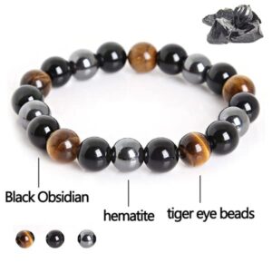 Black Obsidian Tiger Eye Bracelets for Men Women,Hematite Natural Stone Beaded Bracelets Handmade Healing Crystal Chakra Bracelet Good Luck Wealth Protection Bracelet b