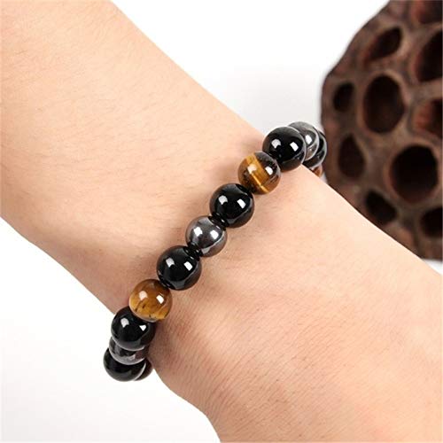 Black Obsidian Tiger Eye Bracelets for Men Women,Hematite Natural Stone Beaded Bracelets Handmade Healing Crystal Chakra Bracelet Good Luck Wealth Protection Bracelet b