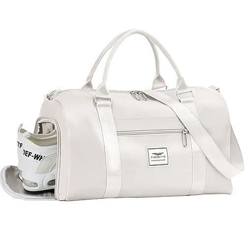 FIORETTO Gym Tote Bag Duffle Bag with Separated Shoes Compartment & Wet Pocket, Travel Bag Weekend Overnight Bags, Water-Resistant Carry On Bag Hospital Holdalls for Women Beige