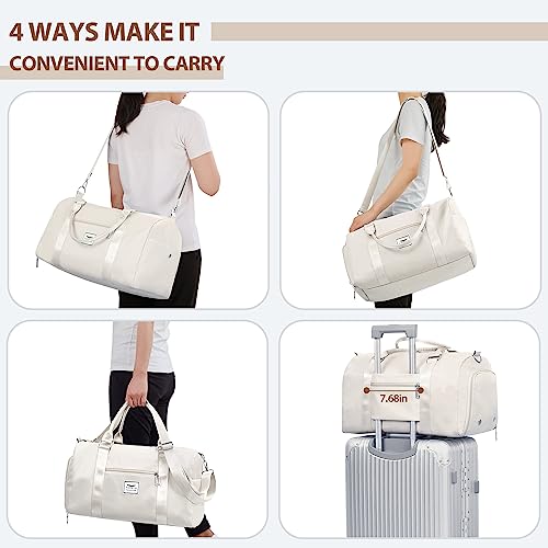 FIORETTO Gym Tote Bag Duffle Bag with Separated Shoes Compartment & Wet Pocket, Travel Bag Weekend Overnight Bags, Water-Resistant Carry On Bag Hospital Holdalls for Women Beige