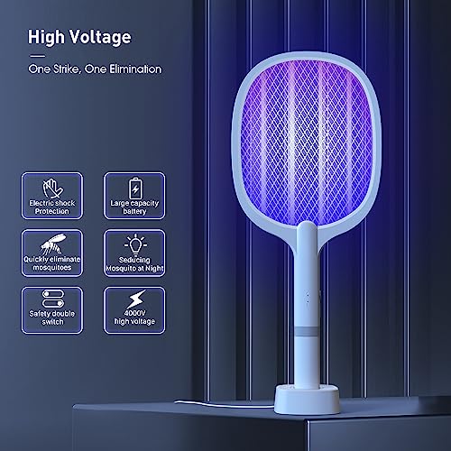imirror Bug Zapper Racket, 2 in 1 Rechargeable Electric Fly Swatter Mosquito Zapper Swatter