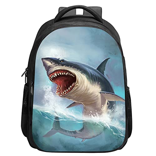 SARA NELL Cool Fierce Shark School Backpack for Boys Girls, Durable Bookbag with 2 Main Compartment, Side Pockets, Kindergarten Elementary Backpack, 15.7 Inches