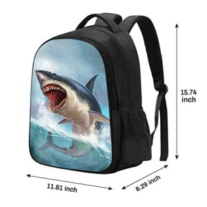 SARA NELL Cool Fierce Shark School Backpack for Boys Girls, Durable Bookbag with 2 Main Compartment, Side Pockets, Kindergarten Elementary Backpack, 15.7 Inches