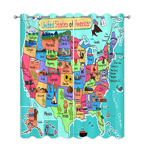 JretailAx United States Map Curtains Facts Geography USA Map Living Room Curtains United States Map Bedroom Blackout Curtains America Map Curtains W 42" L 63" Kids Teenager Boy Girl Gift 1