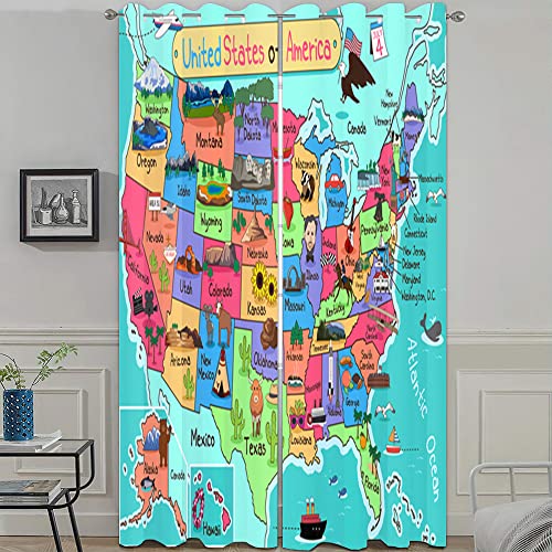 JretailAx United States Map Curtains Facts Geography USA Map Living Room Curtains United States Map Bedroom Blackout Curtains America Map Curtains W 42" L 63" Kids Teenager Boy Girl Gift 1