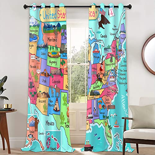 JretailAx United States Map Curtains Facts Geography USA Map Living Room Curtains United States Map Bedroom Blackout Curtains America Map Curtains W 42" L 63" Kids Teenager Boy Girl Gift 1