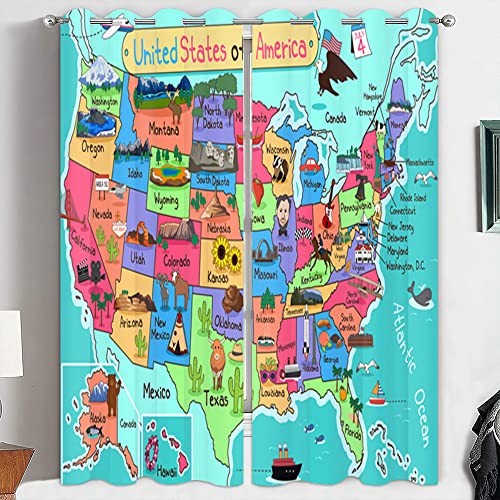 JretailAx United States Map Curtains Facts Geography USA Map Living Room Curtains United States Map Bedroom Blackout Curtains America Map Curtains W 42" L 63" Kids Teenager Boy Girl Gift 1