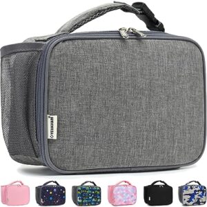 gyeukham insulated lunch box for school, thermal reusable durable freezable lunch bags for kids boys girls men women - small soft cooler portable lunch tote kit for work picnic travel,grey