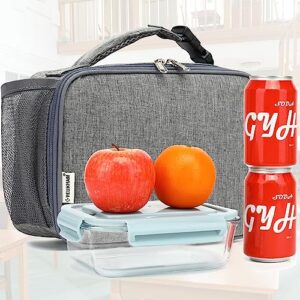 GYEUKHAM Insulated Lunch Box for School, Thermal Reusable Durable Freezable Lunch Bags for Kids Boys Girls Men Women - Small Soft Cooler Portable Lunch Tote Kit for Work Picnic Travel,Grey