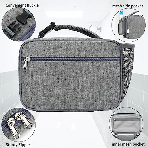 GYEUKHAM Insulated Lunch Box for School, Thermal Reusable Durable Freezable Lunch Bags for Kids Boys Girls Men Women - Small Soft Cooler Portable Lunch Tote Kit for Work Picnic Travel,Grey