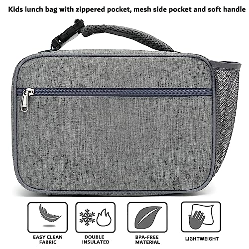 GYEUKHAM Insulated Lunch Box for School, Thermal Reusable Durable Freezable Lunch Bags for Kids Boys Girls Men Women - Small Soft Cooler Portable Lunch Tote Kit for Work Picnic Travel,Grey