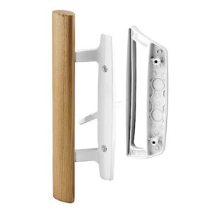wood sliding patio door handle set mortise/hook style reversible handle sliding glass set, non-keyed with latch locks (white)