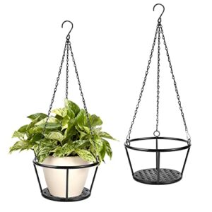 artora 2 pack metal plant hanger, modern plant hanging basket decorative black plant pot holder flower planter hanging chain for balcony porch indoor outdoor home decor (black 2pcs)