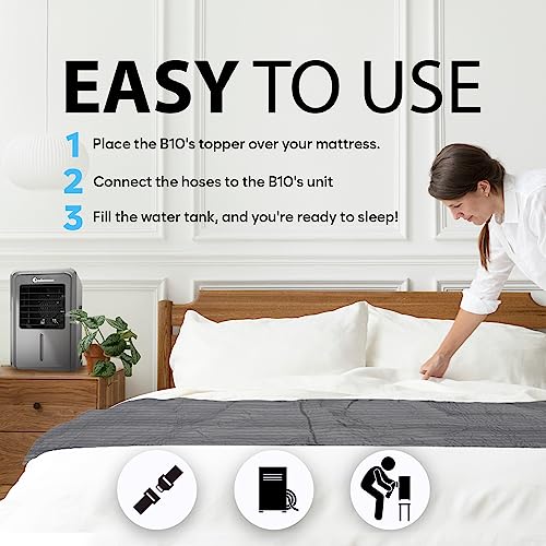 Adamson B10 Gray - New 2023 - Bed Cooling System + 100% Cotton Cooling Mattress Topper for Night Sweats + Water Bed Cooler Ideal for Hot Sleepers - Twin 75” L x 39” W + 5-Year Warranty