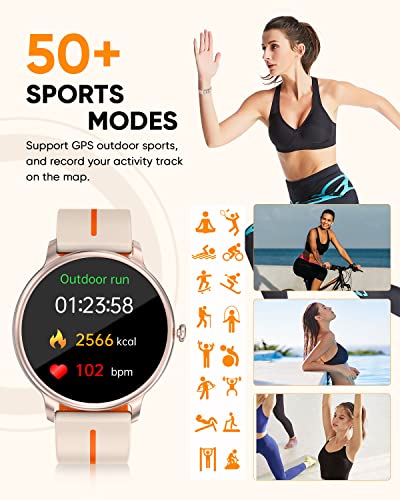 HYSTORM Health Smart Watches for Women, 1.43" AMOLED Always-on Display Fitness Tracker Smart Watch with Bluetooth Call, 8 Health Apps Blood Glucose HRV Monitor Waterproof Smartwatch for Android iOS