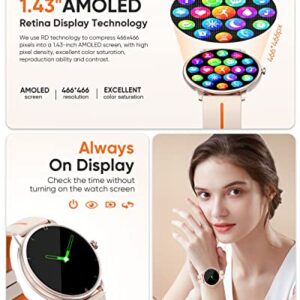 HYSTORM Health Smart Watches for Women, 1.43" AMOLED Always-on Display Fitness Tracker Smart Watch with Bluetooth Call, 8 Health Apps Blood Glucose HRV Monitor Waterproof Smartwatch for Android iOS