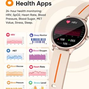 HYSTORM Health Smart Watches for Women, 1.43" AMOLED Always-on Display Fitness Tracker Smart Watch with Bluetooth Call, 8 Health Apps Blood Glucose HRV Monitor Waterproof Smartwatch for Android iOS