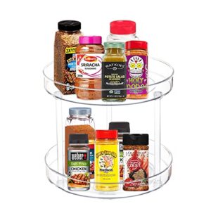 wisekoti 2-tier lazy susan turntable for cabinet and table. clear acrylic spice rack, high-grade makeup and carousel organizer with 360° rotation, ideal for kitchen, bathroom, and dresser storage