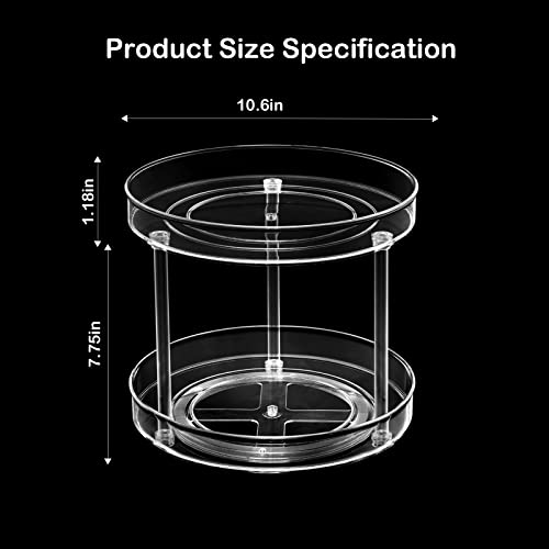 Wisekoti 2-Tier Lazy Susan Turntable for Cabinet and Table. Clear Acrylic Spice Rack, High-Grade Makeup and Carousel Organizer with 360° Rotation, Ideal for Kitchen, Bathroom, and Dresser Storage