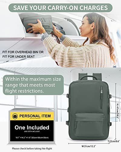 Large Travel Carry on Laptop Backpack for Women Men, Expandable Flight Approved Backpack, Waterproof Sports College bag Casual Daypack for Weekender Business Hiking with Shoe Compartment DarkGreen