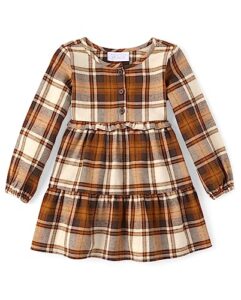 the children's place baby girls' and toddler long sleeve fashion dress, hay stack, 18-24 months