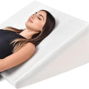 Bed Wedge Pillow Cooling Memory Foam Top – 10" 24" 24" Elevated Support Cushion, Triangle Wedge Pillow for Sleeping, Lower Back Pain, Acid Reflux, Heartburn, Allergies, Snoring – Removable Cover