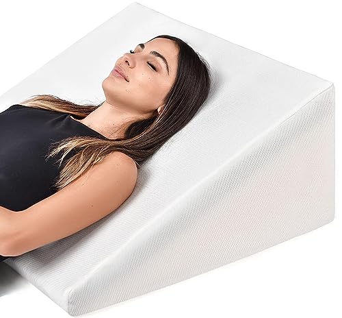 Bed Wedge Pillow Cooling Memory Foam Top – 10" 24" 24" Elevated Support Cushion, Triangle Wedge Pillow for Sleeping, Lower Back Pain, Acid Reflux, Heartburn, Allergies, Snoring – Removable Cover