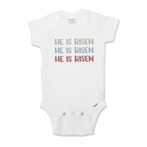 he is risen, my first easter baby girl boy, cross onesies girls boys, christian easter shirts kids, easter basket filler outfit, 0-3 3-6 12 18 month short or long sleeve 716 (short sleeve, 18 month)